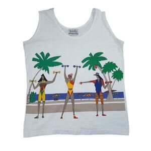 Vintage Fiorelle Beach Workout Graphic Tank Top 90s Surf Style White M